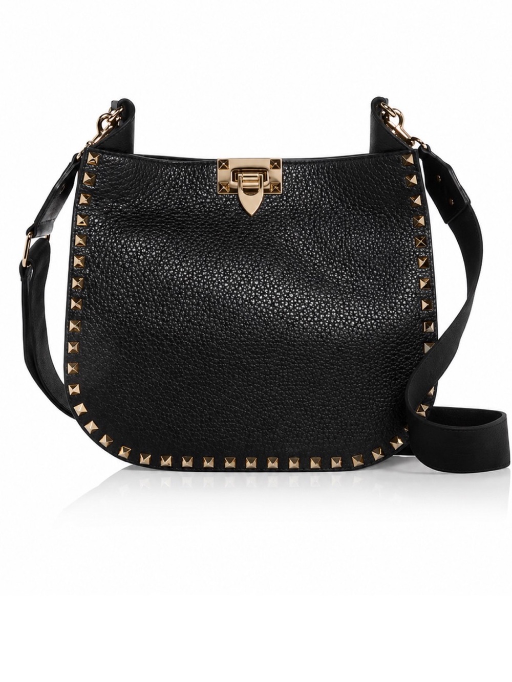 Valentino Garavani Rockstud Black Leather Small Hobo Crossbody